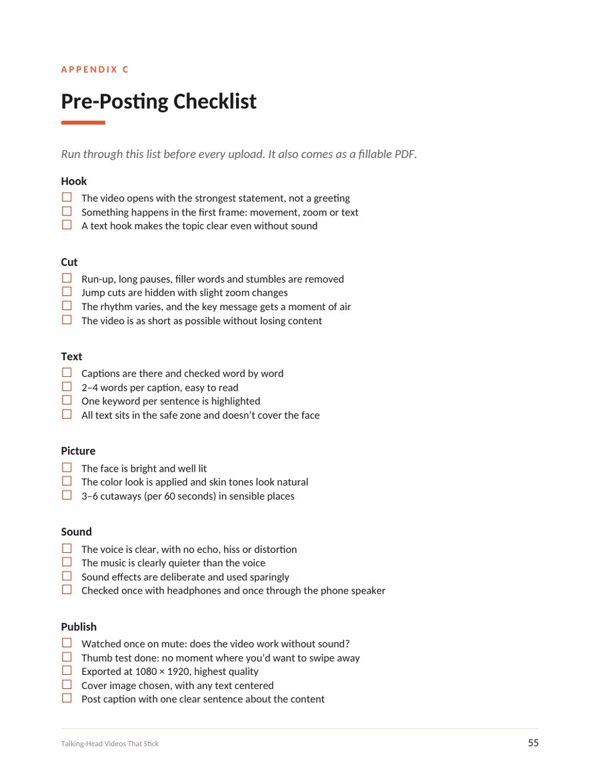 Inside page: checklist